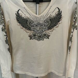 Harley-Davidson Cream Long Sleeve with Wing and Floral Graphics